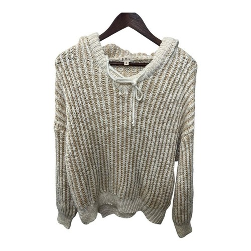 OFF WHITE FELPA CON CAPPUCCIO POL MISTO LANA AVORIO PANNA E FARINA D'AVENA UNCINETTO MAGLIA CAVO TAGLIA SM