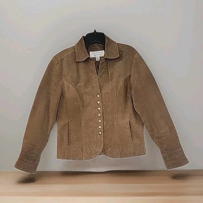 Christopher & Banks Med 18.5x23 Marrón Lavable Gamuza Cuero A Presión Chaqueta Foto 1 de 4