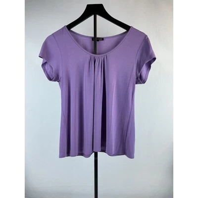Eileen Fisher Purple Viscose Blend Short Sleeve Top with Gathering Detail - Image 1 of 4