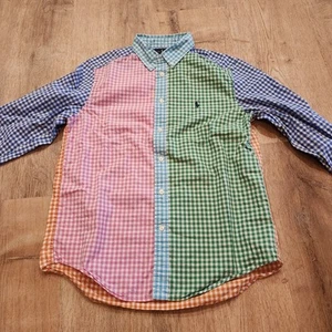 Ralph Lauren Boys Shirt Large (14-16) Multicolor Color Block Checked Pony Button - Picture 1 of 6