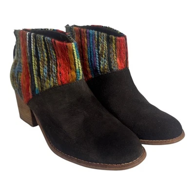 TOMS Boots Women 8.5 W Suede Leather Knit Ankle Western Bohemian Brown Shoes - Image 1 of 4