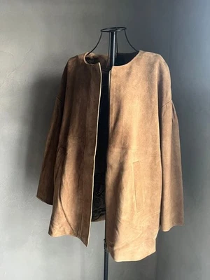 Chaqueta sin cuello ISABEL MARANT Talla 1 Logo Cuero Gamuza Marrón Cremallera Mujer Foto 1 de 4