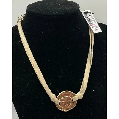 Chicos NWT Amelia Choker Necklace Suede Cord Gold Tone Coin Pendant New With Tag - Image 1 of 4