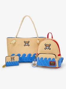 NUEVO CON ETIQUETAS Loungefly One Piece Waves Bolso de Mano Texturizado, Mochila y Cartera con Cremallera ¡Juego! - Imagen 1 de 14