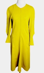 Tibi Stretch Cavalry Twill Sculpted Mustard Yellow MidiDress Size 6 Luxury - Picture 1 of 5