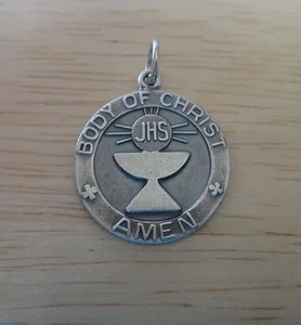1 Sterling Silver 18mm Round Eucharist 1st First Communion Charm - Picture 1 of 8