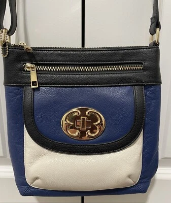 Кожаная женская сумка Emma Fox синий цветной блок через плечо с цветочным принтом подкладка - Изображение 1 из 4