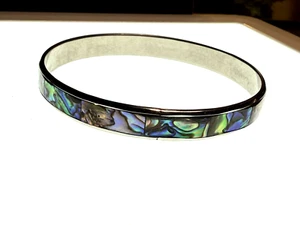 Vintage Bracelet Paua Abalone Mexico Jewellery Silver Metal Bangle - Picture 1 of 4