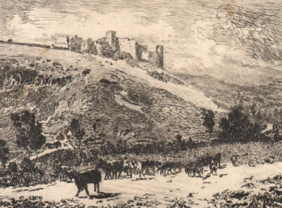 1910 Gravure originale à l'eau forte Paysage pittoresque Ruines Moutons - Photo 1/2