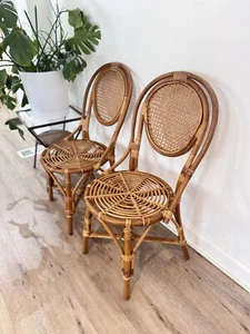Set Of 2 Vintage Bamboo French Style Parisian Cafe Rattan Wicker  Accent Chairs - Picture 1 of 10