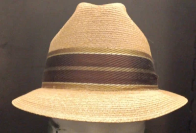 De Colección 7 1/8 Deflex Milán Beige Cáñamo Fedora Sombrero con Banda a Rayas Deco Foto 1 de 4