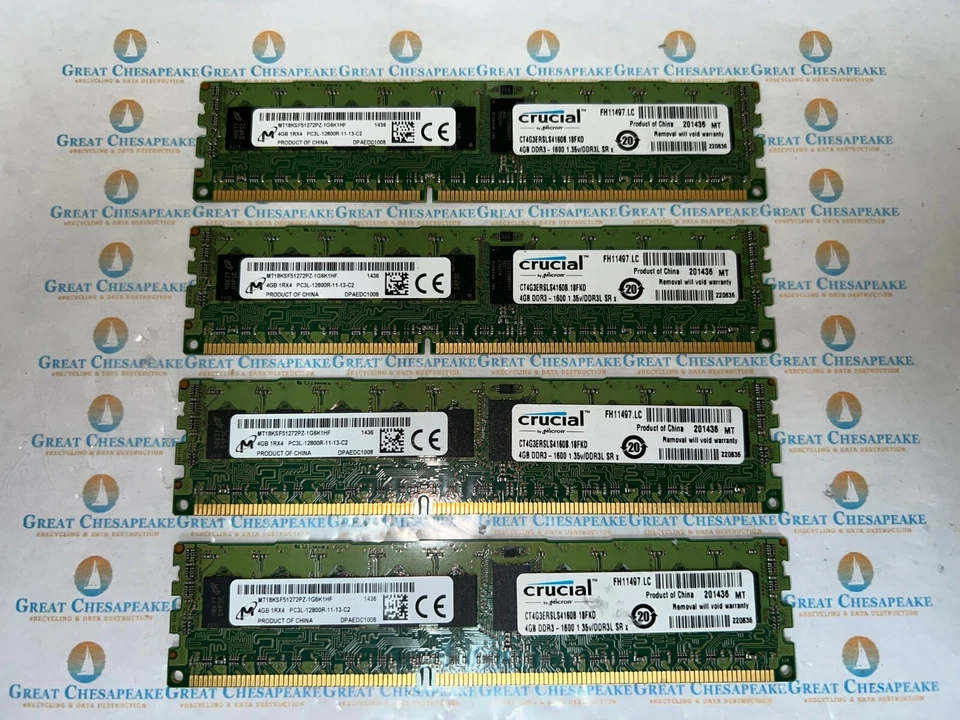 Lot of 4 Micron MT18KSF51272PZ-1G6K1 16GB Total (4GBx4) PC3L-12800R DDR3 ECC Ram - Image 1 of 1