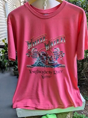 Camiseta vintage 1988 White Water Rafting Youghiogheny River*grande*color coral Foto 1 de 4