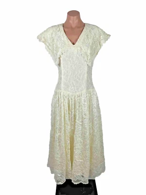 80s Vintage Scott McClintock Ivory Lace Prom Evening Wedding Dress Midi peplum 8 - Image 1 of 4