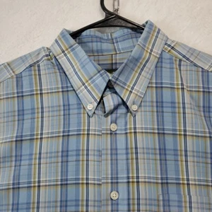 Eddie Bauer Men's Dress Shirt Blue Green Plaid Button Short Sleeve Size Large - Picture 1 of 8