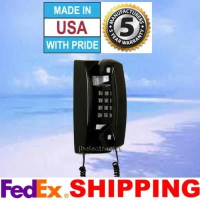 RETRO BLACK PUSH BUTTON CORDED BASIC WALL PHONE TELEPHONE VINTAGE STYLE NEW - Image 1 of 3