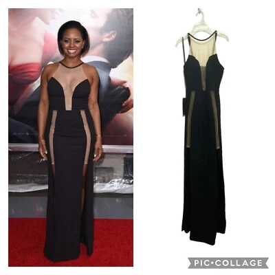 Nuevo con etiquetas Vestido Maxi Bebe Para Mujer Con Inserción de Encaje Negro Pequeño Largo Sin Mangas Foto 1 de 4