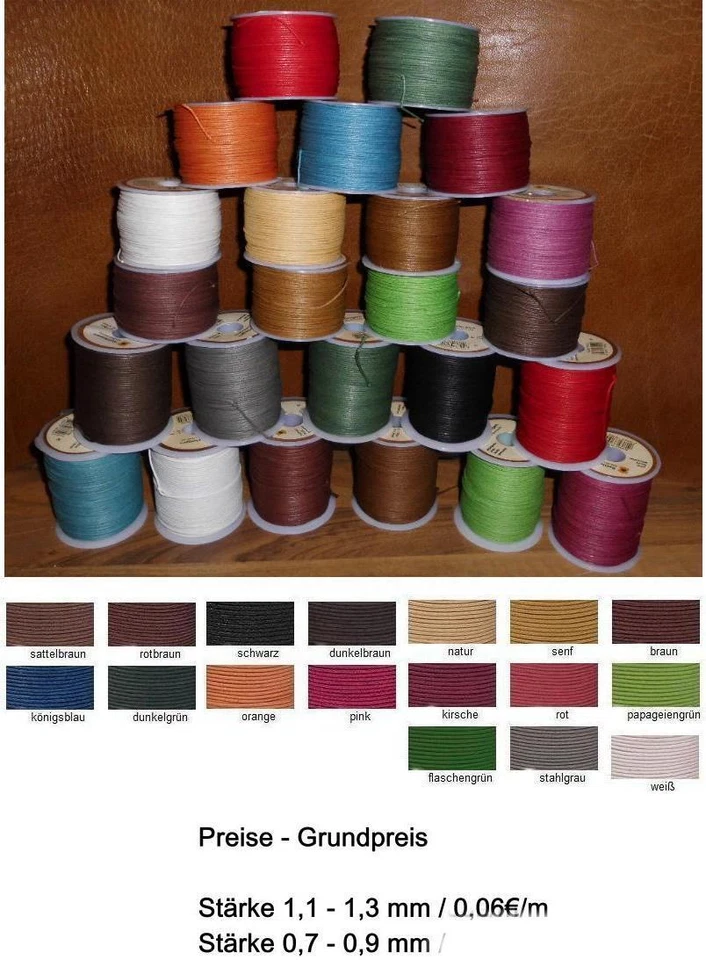 Sattlergarn Baumwolle leicht Gewachst 100m Rolle Handnähgarn Stärke 0,7-1,3 mm  - Bild 1 von 1