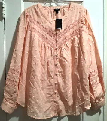 Top de manga larga con clip de algodón rosa tórrido y encaje para mujer talla grande 1 (1X) nuevo con etiquetas Foto 1 de 4