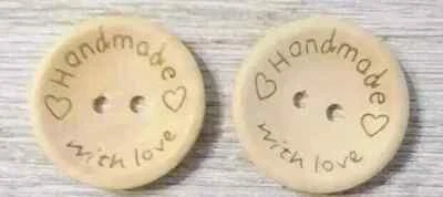 handmade wood natural sewing buttons  2 holes 1 inch 2pc - Image 1 of 2