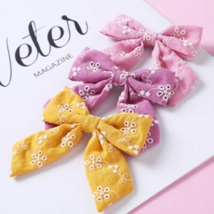 Girl Floral Hair Clip, baby toddler Embroidery bow hair clip, yellow pink red  - Picture 1 of 14