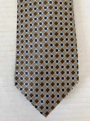 Corbata para hombre Paul Fredrick corbata seda beige marrón azul a cuadros ancha hecha en EE. UU. Foto 1 de 4