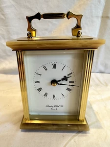 Vintage Gold Coloured 4 footed London Clock Company Carriage Clock Marble plinth - Picture 1 of 9