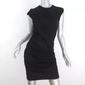 Alexander Wang Goddess Mini Dress Black Ruched Draped Slinky Pique Size 10 - Picture 1 of 8