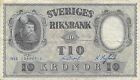 Sweden 10 Kronor 1953 Blue Serial # Circulated Banknote RedF