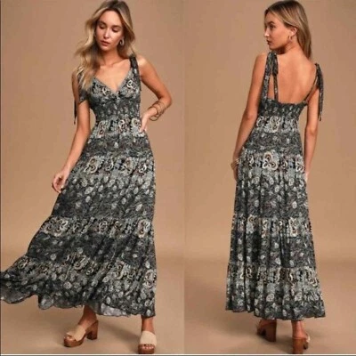 Intimately FP  women's S Let’s Smock About It Maxi Sun-Dress Floral Black Combo - Image 1 of 4