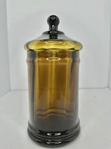 Vintage MCM Empoli Glass Optic Apothecary Jar Canister Olive Brown W/lid - Picture 1 of 6