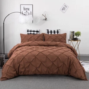 3 Stück Braun Pinch Plissee Bettbezug & Kissenbezug Set, King Size - Bild 1 von 4