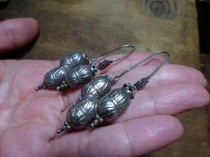 Uzbek Tajik Silver Earrings Pair Antique Ethnic C Asia Bukhara Central Asia - Picture 1 of 12