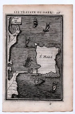 1671 Manesson Mallet Antique Print, Map, Fort, Saint-Malo, Brittany, France - Imagem 1 de 2