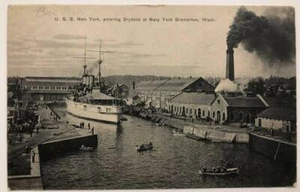 U.S.S. New York Armored Cruiser Entering Drydock Bremerton WA RPPC Oct 1908 - Bild 1 von 1