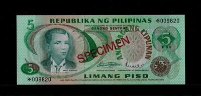 PHILIPPINES | 5 Piso | 1978 | SPECIMEN | P-160s1 | UNC - Image 1 of 2