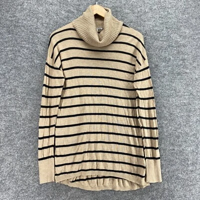 Suéter Pullover Halógeno Mujer S Pequeño Beige Rayas Tejido Cuello Alto Algodón Foto 1 de 4