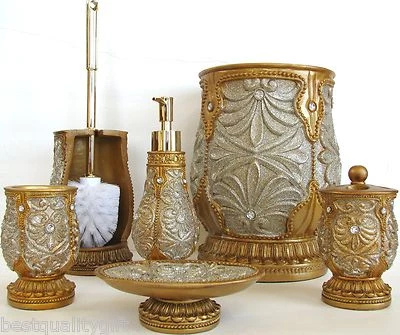 Brillantini Argento Oro Antico 6 PC Dispenser, Piatto, Tumbler, Wc, Trash, 2+ - Immagine 1 di 4