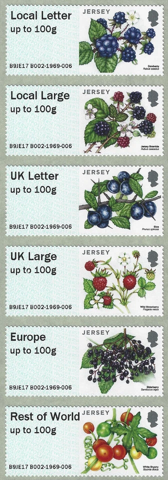 2017 Jersey Sg FSJ26/FSJ31 Fruits and Berries Post and Go Stamps MNH - Image 1 of 1