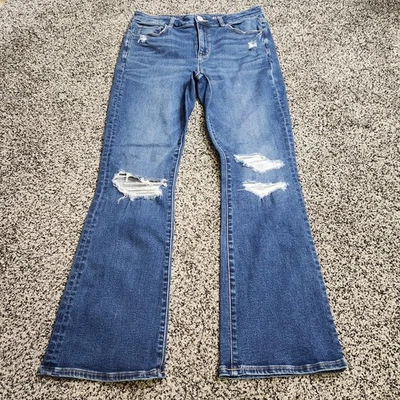 Pantalones de mezclilla American Eagle de tiro alto ajustados, Darkwash Destruction talla 10 largos Foto 1 de 4