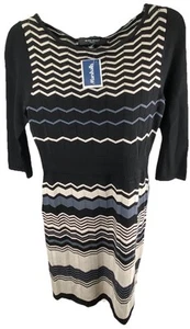 Nine West Women’s Small NWT Geometric Striped Sweater Dress Black Gray - Picture 1 of 9