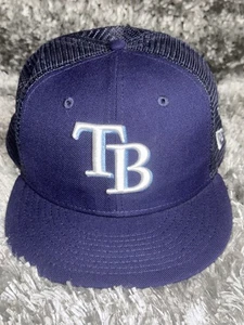 Tampa Bay Rays Hat Cap Fitted Size 8 Blue Mesh Trucker Hat Adjustable New Era 59 - Picture 1 of 9