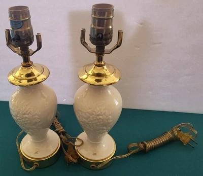 Vintage Lenox Fruits of Life Lamps (Pair) 12.5" Ivory Porcelain & Brass USA - Image 1 of 4