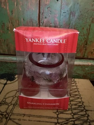 Yankee Candle Canela Brillante, Soporte de Luz de Té de Vidrio Craquelado, Nuevo en Caja, Foto 1 de 4