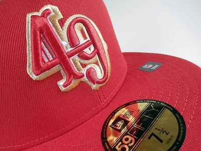 San Francisco 49ers Saloon Script Deceptor New Era 59FIFTY 5950 Fitted Cap 7 1/2 - Image 1 of 4