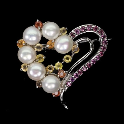 Broche Corazón Rodolita Perla Zafiro Redondo Plata 925 Verano 2.5mm Foto 1 de 4