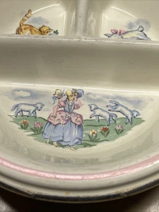 Vintage Baby Warming Food Dish Little Bo Peep W/ Pink Handles Fine Artwork As Is - Picture 1 of 15