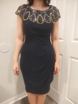 Joseph Ribkoff NUEVO Vestido Azul Adornado con Cuentas Top Estilo 191307 Mujer Talla 8 Foto 1 de 4