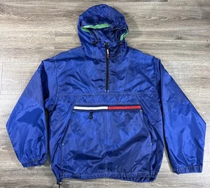 VTG Tommy Hilfiger Jacket Mens Extra Large Blue 1/4 Zip Windbreaker Hood 90s Y2k - Picture 1 of 17