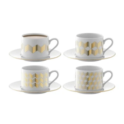 Tazas de té LSA Chevron con platillos y patrones geométricos dorados surtidos - 8 oz... Foto 1 de 3